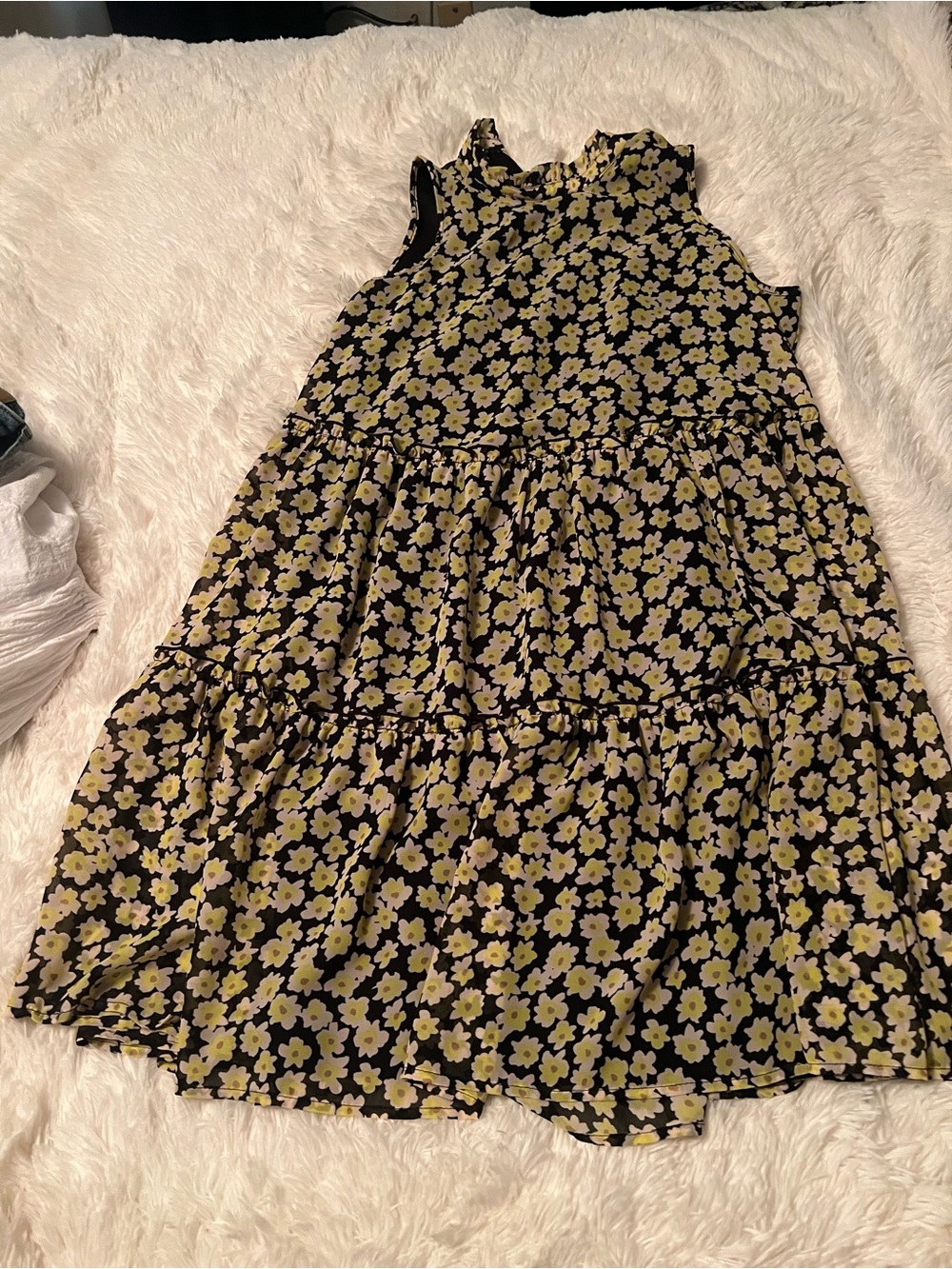 Mud Pie Black Dress with Yellow Floral Print